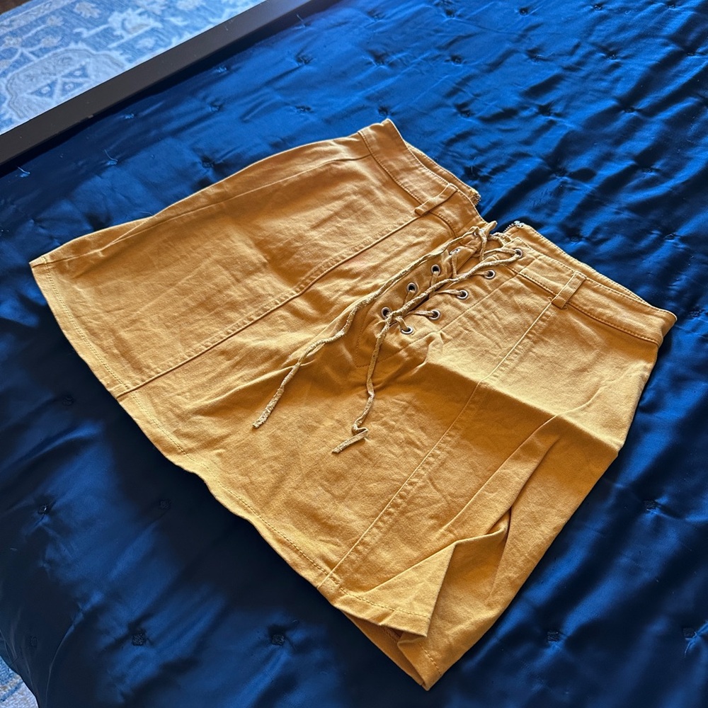 Mustard Lace Up Skirt